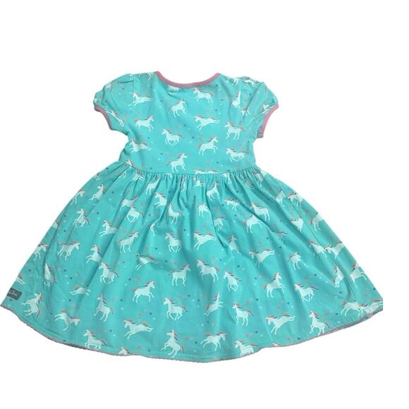 Matilda Jane Girls Dress Size 4 Teal Unicorn Print Short Sleeve Casual Twir - Picture 6 of 6